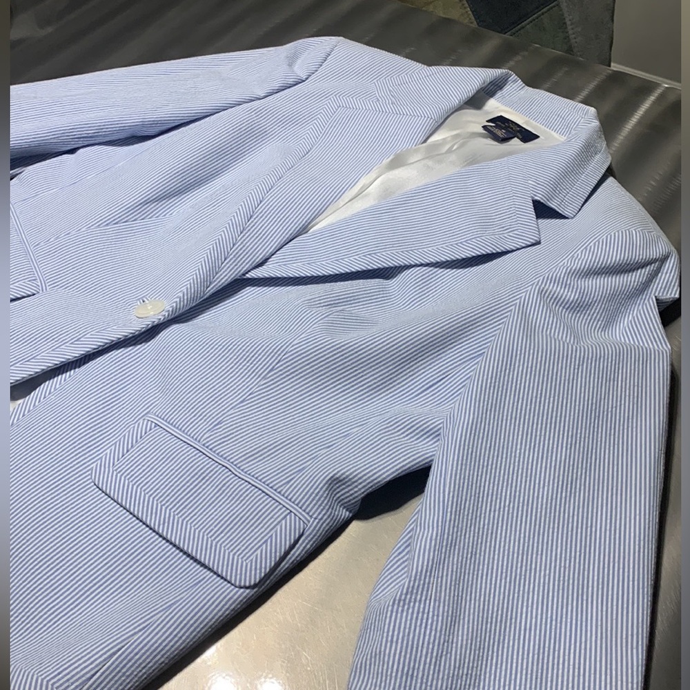 Brooks Brothers “346” Blue Seersucker One Button Blazer Size 10